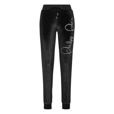 Jogginghose PHILIPP PLEIN "Signature Mit Schmucksteinen", Damen, Gr. M, US-Größen, schwarz (02, schwarz), Obermaterial: 95% Polyester, 5% Elasthan, Hosen Jogginghose