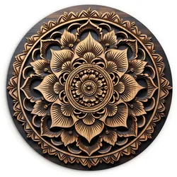 WANDBILD Mandala - Holz - Blumen - Braun Wanddeko Schlafzimmer 60x60 cm