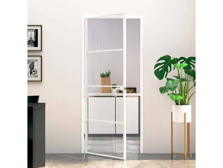 vidaXL Innentür Weiß 83x201,5 cm Hartglas & Aluminium Schlank