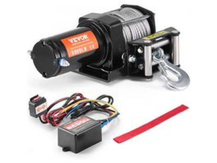VEVOR Elektrische Seilwinde, 3000 lb Zugkraft, 12 V DC für ATV/UTV, mit Φ3/16 Zoll x 39 Fuß Stahlkabel, Rollenseilführung, Kabelfernbedienung, IP55 Wasserbeständigkeit, Ideal für UTV ATV Offroad-Bergung