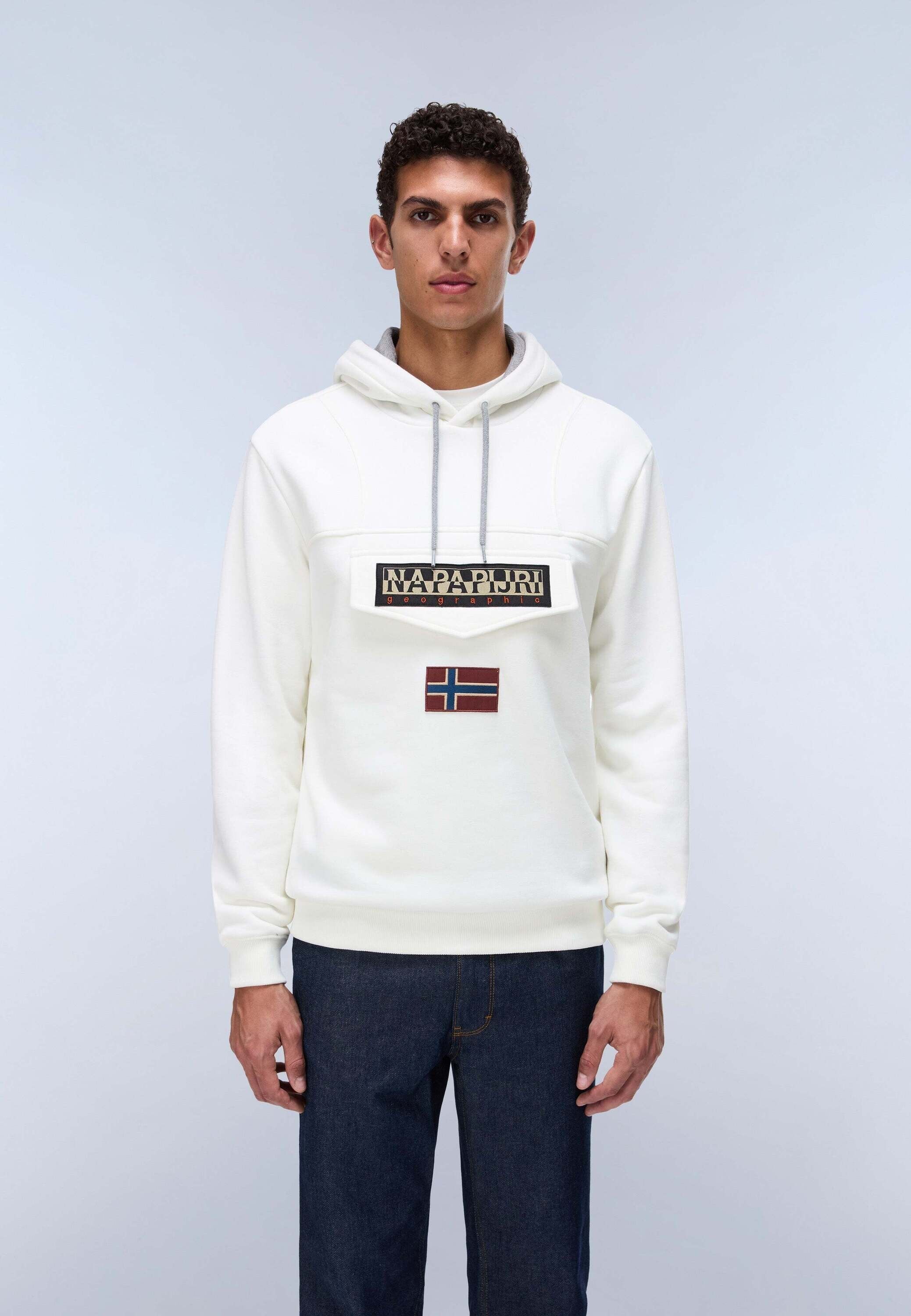 Kapuzenpullover NAPAPIJRI "Napapijri Kapuzenpullover BURGEE WINT 4", Herren, Gr. M, weiß, Pullover Kapuzenpullover weiß M