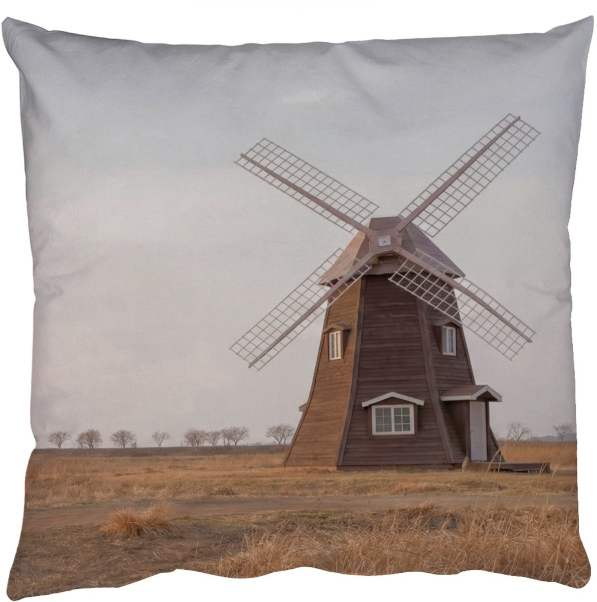 Sierkussen met windmolens en landschap in veld, 60 x 60 cm