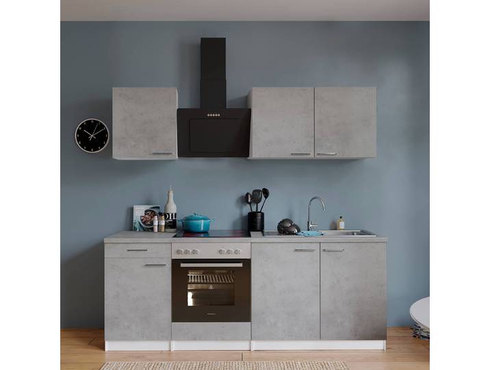 home24 Keukenblok Malia III 210cm grijs/betonnen look