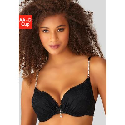 Push-up-BH LASCANA, Damen, Gr. 80, Cup B, schwarz, Microtouch, Obermaterial: 60% Polyamid, 35% Polyester, 5% Elasthan, BHs Push-up-BH, mit einzigartigen Kunstperlen-Details, sexy Dessous