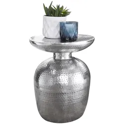 Dekotisch `Enns`: Orientalisch, Hammerschlagstruktur, Aluminium, 15 kg Belastbarkeit. Silber, 36x36x46 cm | Kadima Design
