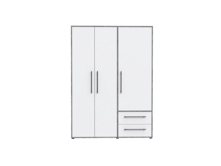 PREISBRECHER Drehtürenschrank MOKKARIS in Betonoptik / Weiß - 144,4x200,1x58,8cm (BxHxT)