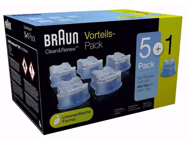 Braun Clean&Renew Reinigungskartusche (5 + 1 Vorteilspack) Clean&Renew Kartusche – Rasiergerät Zubehör/Epiliergerät Zubehör