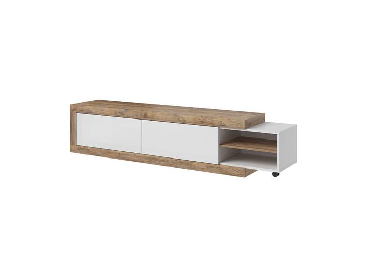 Petits-meubles Tv-Möbel Azior Weiß und Holz, Holzwerkstoff, 200x43.4x40 cm, Wohnzimmer, TV Möbel, TV-Zubehör