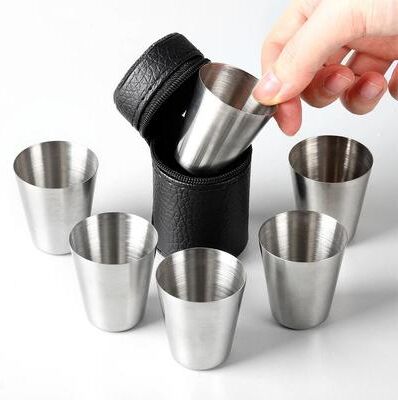 Lush Living Finds Outdoor Stainless Steel Cups Set, Portable Travel Glasses For Whisky Wine With Case, Mini Reusable Drinkware four Cups 70ml