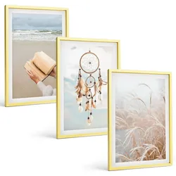 BILDER SET 3er Set - 40x60 cm Goldrahmen - Friedliche sommerliche Boho-Landschaften