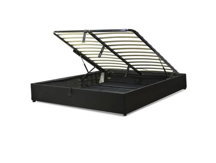 Lit coffre simili cuir noir avec cadre à lattes 90x190 cm