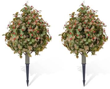 Garvee 2 Pack PE Artificial Topiary Shrubs with Ground Spikes for Autumn Decor