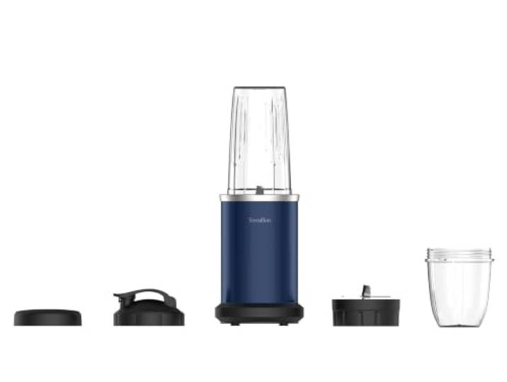 TERRAILLON New Moon persönlicher Standmixer, elektrisch, 2 Becher Leistung 1000 W, 2 Tritan Becher 700 & 300 ml, 1 geschlossener Deckel und 1 Trinkflaschendeckel, 4 Edelstahlklingen
