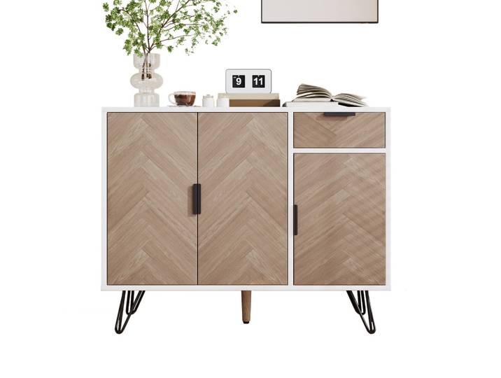 Flieks Sideboard Weiß Holzoptik Schublade verstellbare Böden, 30x71.5x90 cm, Kleinmöbel, Kommoden, Sideboards
