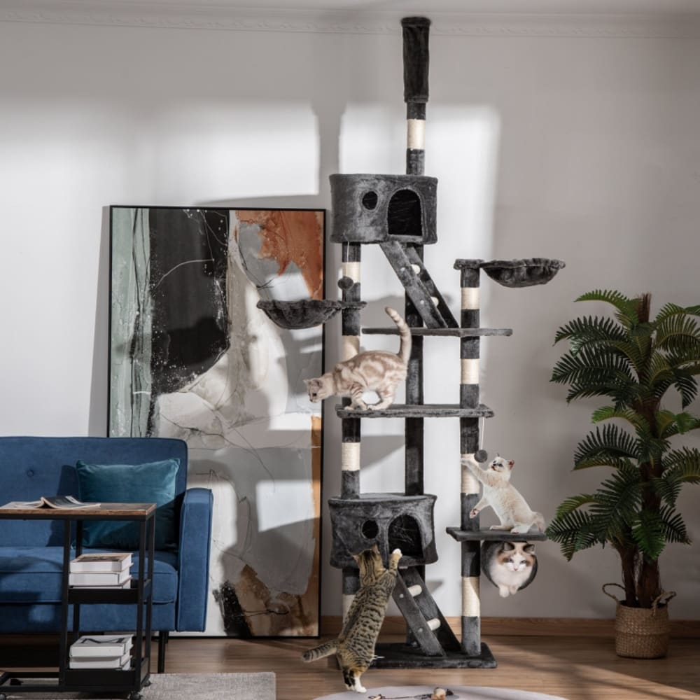 Urban Cocon Arbre à chat plafond réglable avec sisal et plateformes Noir 45x260x60cm