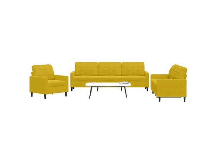 HEFZGDB 3-TLG. Sofagarnitur mit Kissen Gelb Samt – Weiches Velours Sofa Set mit Metallgestell für Wohnzimmer, Bequeme Polsterung und Modernes Design für Entspannung und Gemütlichkeit
