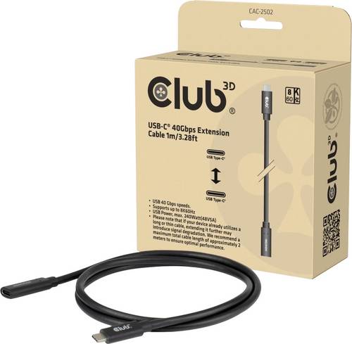 Club3D USB-C Kabel USB-C Stecker 1m Schwarz CAC-2502