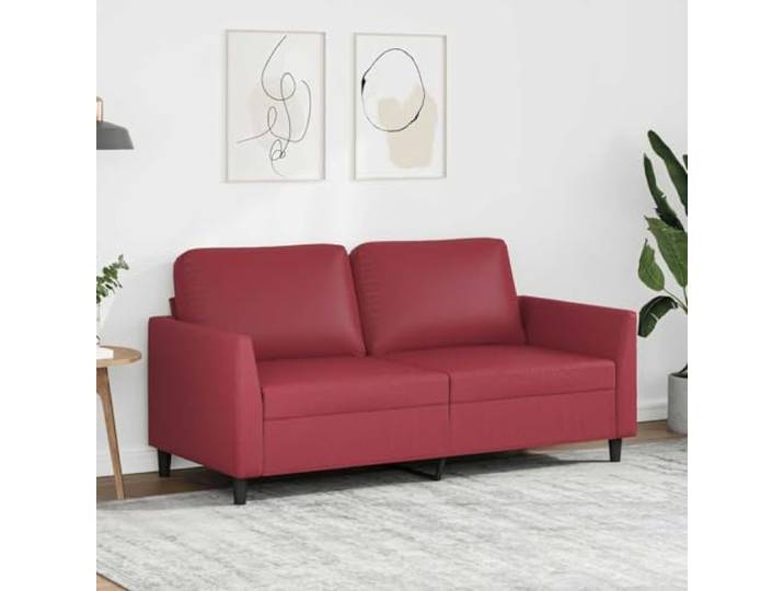 HEFZGDB Weinrotes 2-Sitzer-Sofa 140 cm Kunstleder Langlebiges Polstermöbel Metallgestell Bequem Schmutzabweisend Modernes Design Wohnzimmer Sitzgruppe Luxuriöses Aussehen Stabile