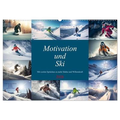 Motivation und Ski (Wandkalender 2026 DIN A2 quer), CALVENDO Monatskalender