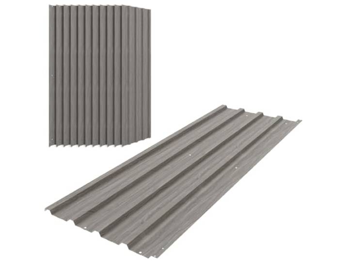 Outsunny Lot de 12 Panneaux en Acier Galvanisé 129x45cm Effet Bois Gris Bac Acier\, Bardage Extérieur\, Résistant aux Intempéries