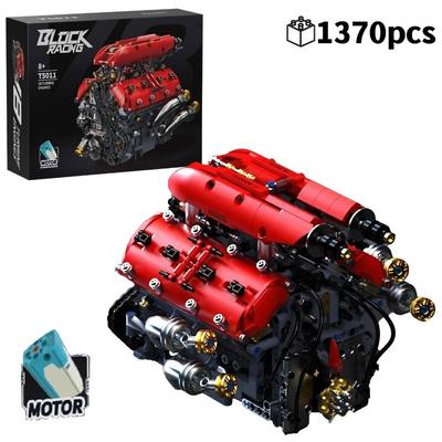 1370PCS Technical V8 Engine Motorized Building Blocks Kit For STEM Learning with Box