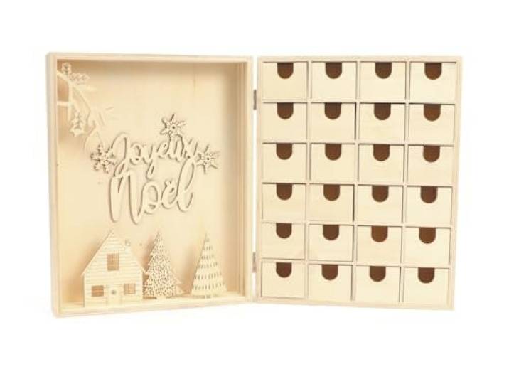Adventskalender hout doos kerstdecoratie 24 cm
