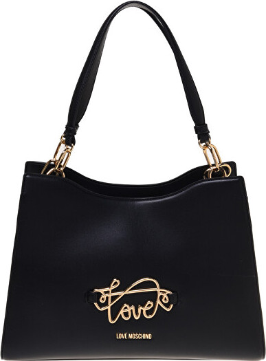 Moschino Damen Handtasche Schwarz mit goldenen Details und Reißverschlussfach