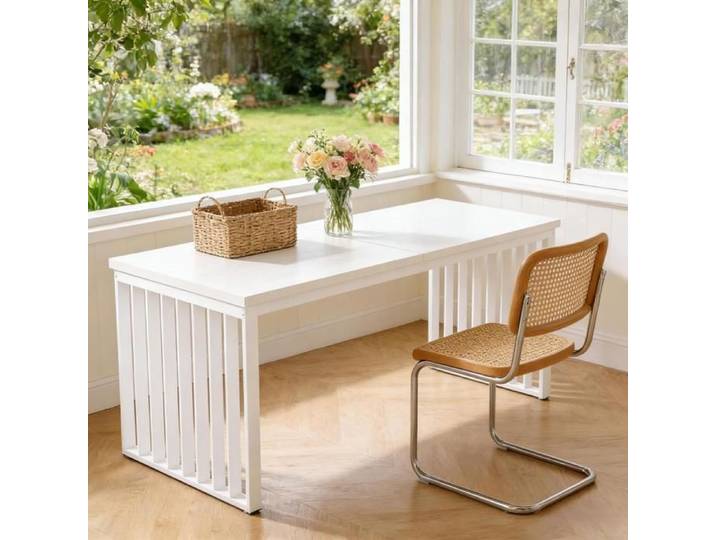 Bureau double poste 180 x 60 x 76 cm blanc en MDF et métal table rectangulaire 2 personnes style industriel