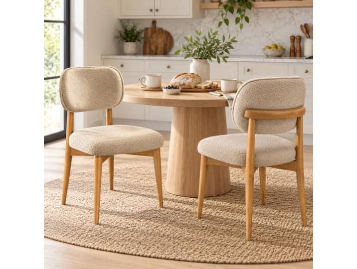 AIAZ Esszimmerstühle 2er Set, Teddy Stoff, stabiles Holzgestell, große Rückenlehne, fleckenabweisend und pillingfrei, Polsterstühle für Esszimmer und Küche (Taupe)