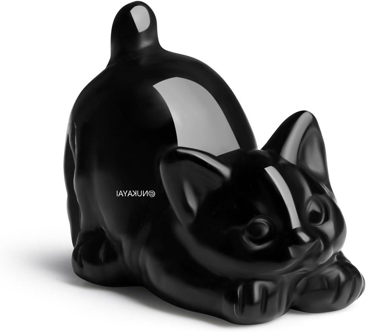 Zwart kristallen kat beeldje van obsidiaan voor kamerdecoratie