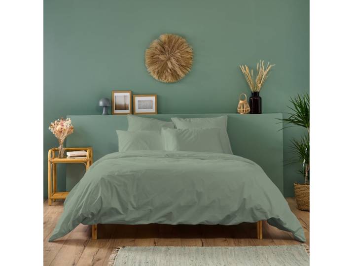 Parure de lit 1 personne coton percale sauge 140x200cm