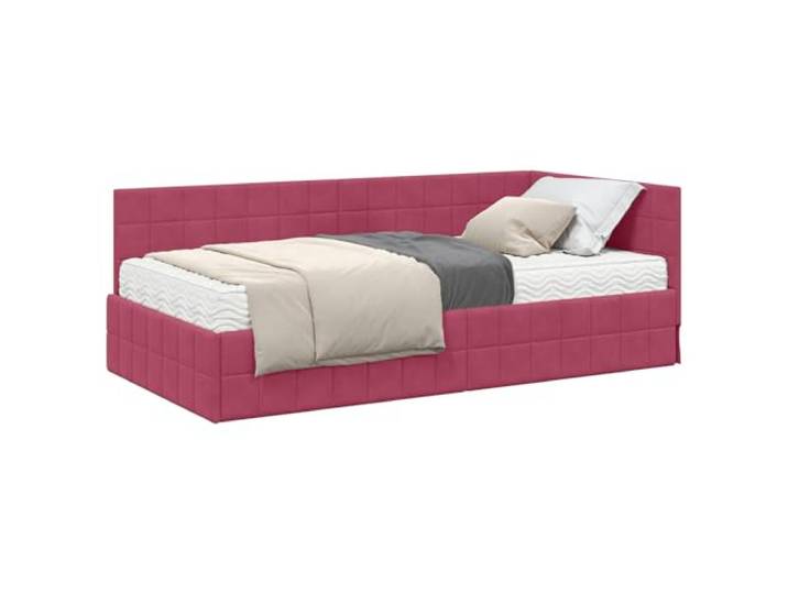 PUGYNBK Eckbett aus Samt mit Matratze, 2 Stück Kopfteil an der Wand, mittlere Festigkeit, Lattenrost, modern