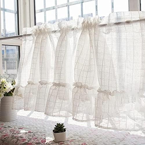 Kurze koreanische Vorhänge aus weißem Garn für die Küche, halber Cafévorhang mit süßer Spitze, Fenstervolant, Kaffee, kleine Jalousien (1,110 x 45 cm)