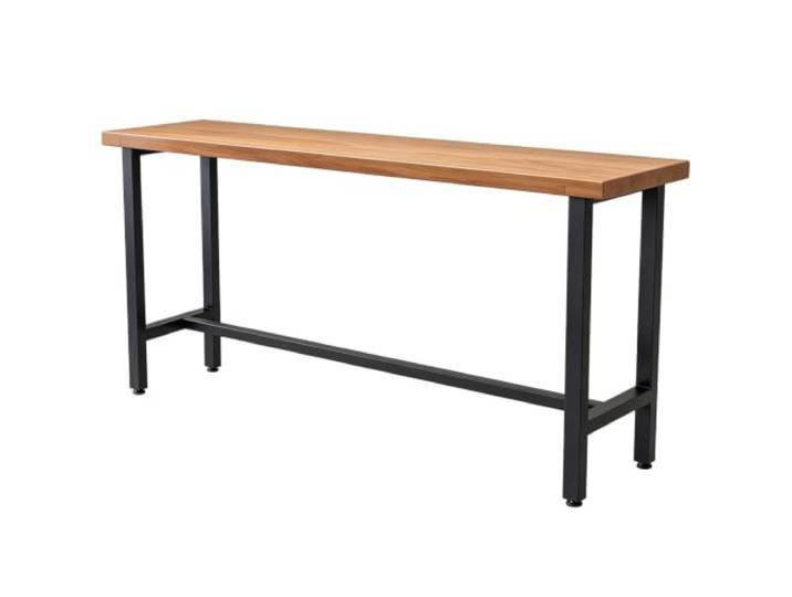 Schmaler Bartisch aus massivem Holz,rechteckiger Esstisch for die Küche Rechteckige Tischplatte aus massivem Holz,Metallstützbeine, verstellbare Füße,Bodenschutz(140cm)