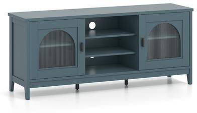 Costway Modern Vintage TV Cabinet with Adjustable Shelves and 2 Cable Holes for TVs up to 65 Inches-Turquoise
