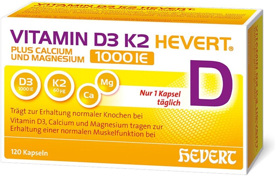 VITAMIN D3 HEVERT Vitamin D3 K2 Hevert + Calcium und Magnesium 1000 IE Kapseln
