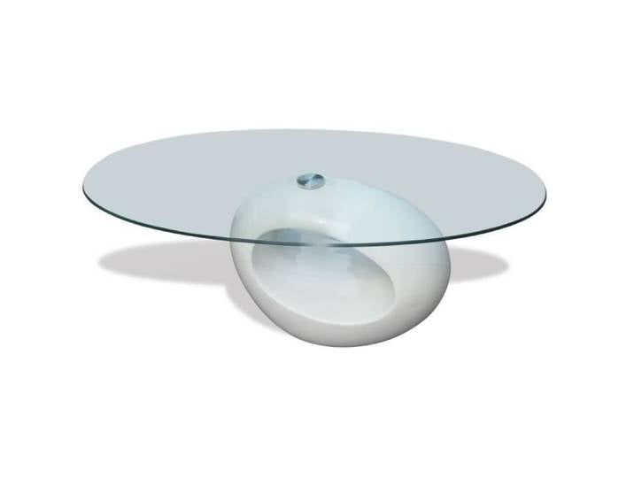 Table basse - - ovale - blanc brillant - design organique unique