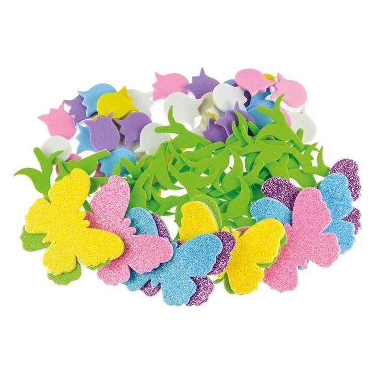 Brewis Schaumstoffaufkleber Blumen mit Glitzer 92 Stk (92 Sticker) (47603868)