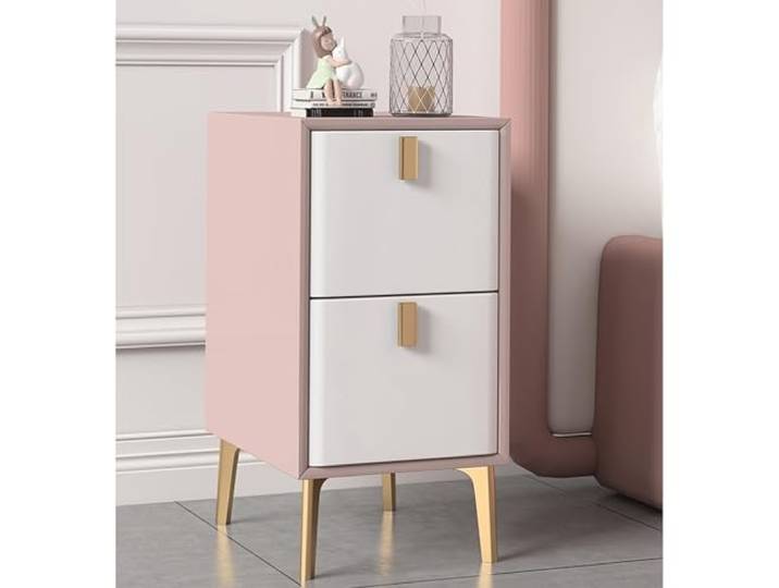 xiuling4568 Beistelltisch for Mädchen Und Damen for Zuhause, Wohnung, Wohnheim, Nachttisch, Rosa Kunstleder-Nachttisch Mit 2 Schubladen(L25xD36xH52cm)