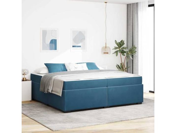 YUOTYRKTEJRSG Samtbezug mit Matratze Schlafzimmer Design Blau 200 x 200 cm Bettgestell Mit Matratze Dunkelblau 200x200 Samt Stoff Boxspring Optik Inklusive Taschenfederkern Matratze Lattenrost