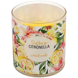 Citronella Kerze im Glas mit Banderole "Tropical" Gelb 92/80 mm