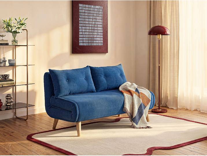 2-Sitzer-Schlafsofa aus blauem Stoff VALERIO