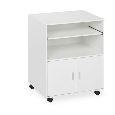 Relaxdays Rollcontainer mit 2 Fächern & Tastaturauszug, Druckertisch mit Rollen, HBT: 74 x 60 x 48 cm, Büroschrank, weiß