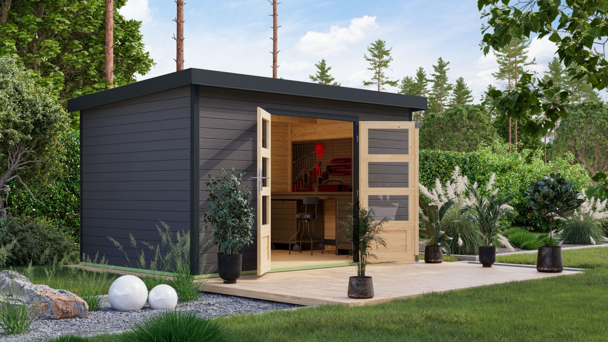 Karibu Gartenhaus Hybridhaus Metall Pluto 7 terragrau 360,5x240,5x219 cm