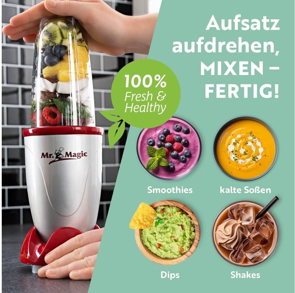 GOURMETMAXX Smoothie-Maker "Mr. Magic", silber (rot, silber), B:13cm H:32cm T:26cm, Zerkleinerer, Smoothie-Maker rot, silber Einheitsgröße