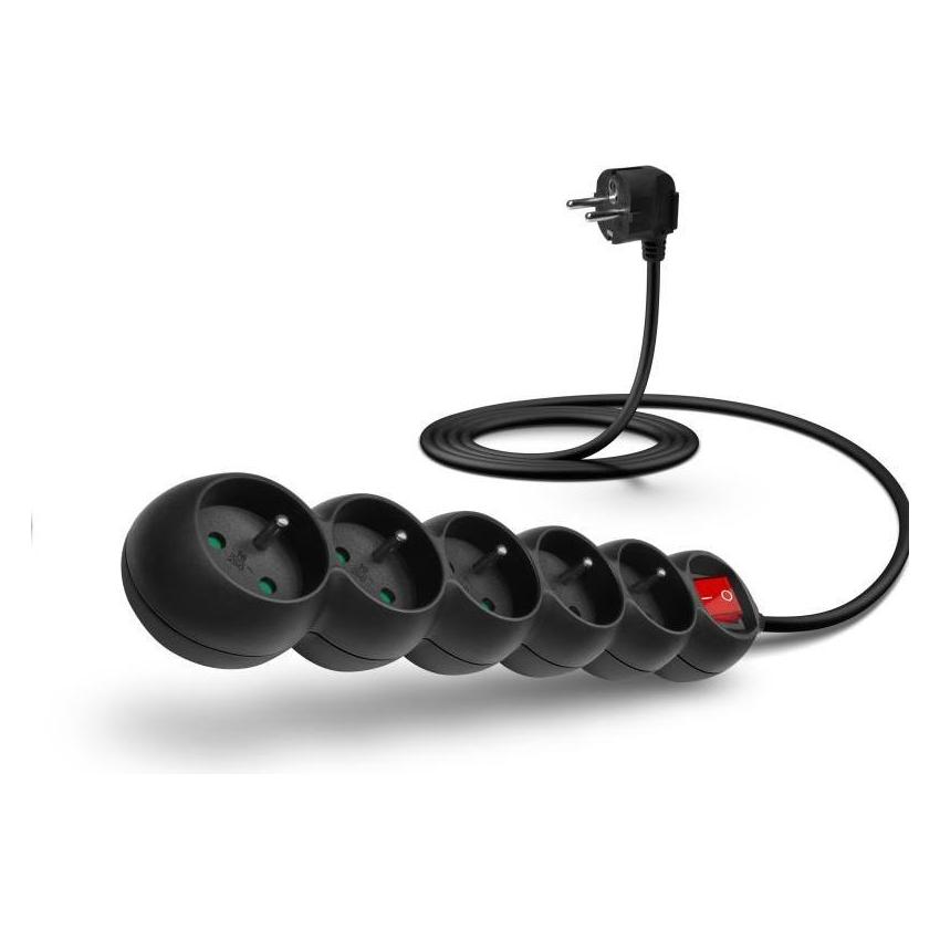 Connectit CONNECT IT Verlängerungskabel 230 V, 5 Steckdosen, 2 m, mit Schalter (schwarz) (5x, 2 m) (CES-1009-BK)
