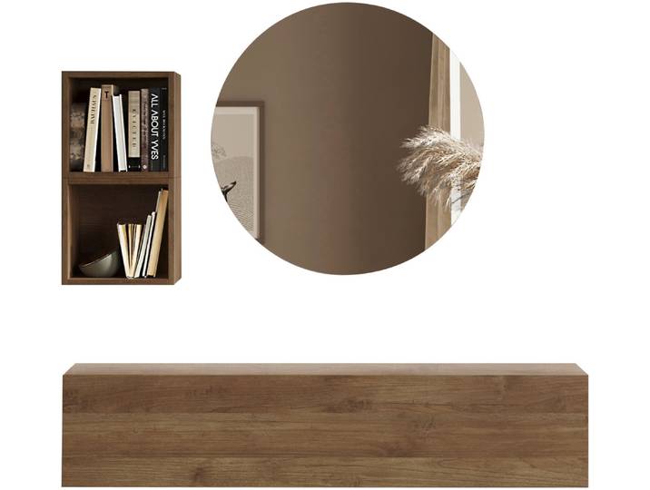 Garderoben-Set HOME AFFAIRE Infinity, 3tlg. Breite 138 cm, Höhe variabel, moderne Garderobe , braun (mercure nb holzstruktur), B:138cm H:175cm T:30cm, Kastenmöbel-Sets, Garderoben-Set, (Hängeschrank, Würfelregal 2er Set, Spiegel) ideal für Diele, Flur