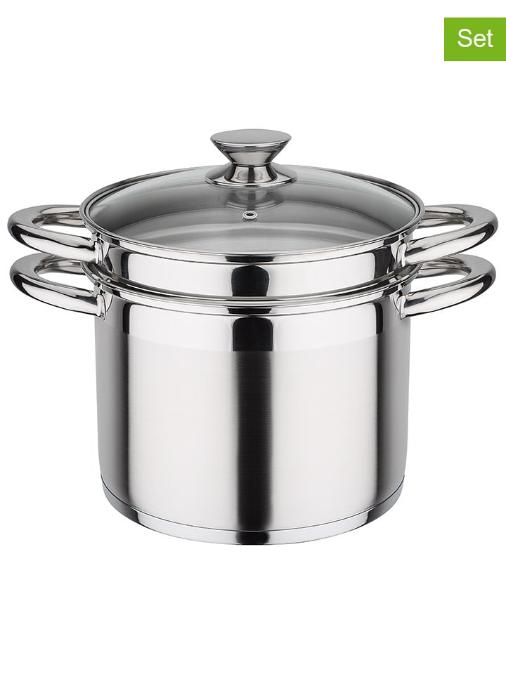 GSW 3tlg. Set: Pastatopf ''Treviso'' in Silber - (H)22 x Ø 16,5 cm - onesize