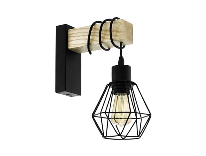 Eglo Applique murale intérieure Townshend 5\, luminaire d’intérieur au design vintage et industriel\, lampe retro en acier noir et bois\, certifié FSC\, douille E27