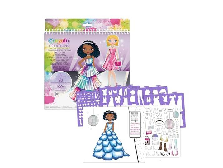 Crayola Creations - Glam Fashion Super Set, Ontwerp je eigen modecollectie, Tekenset met stencils en stickers, creatieve activiteit voor meisjes, vanaf 8 jaar, 04-1270